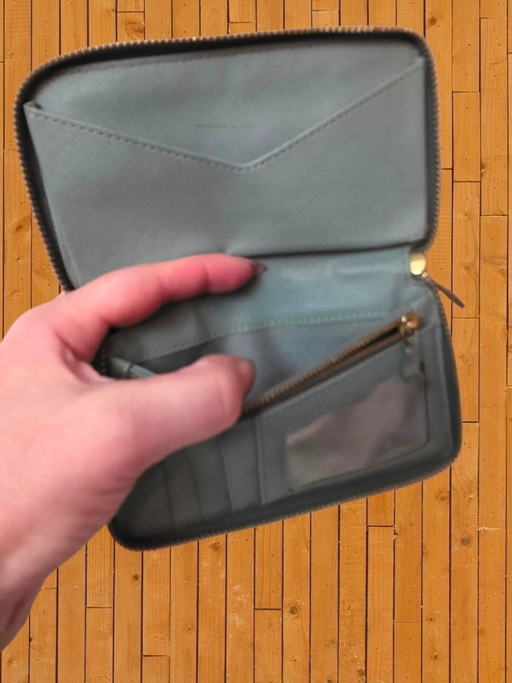 Fossil Teal Leather Zip Around Wallet Gold Zipper Organizer Clutch RFID Style
